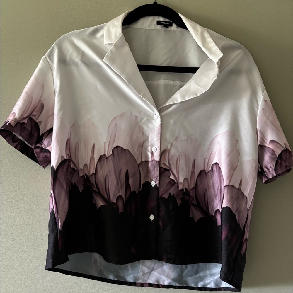 Express Black and Purple Floral Button Down Shirt